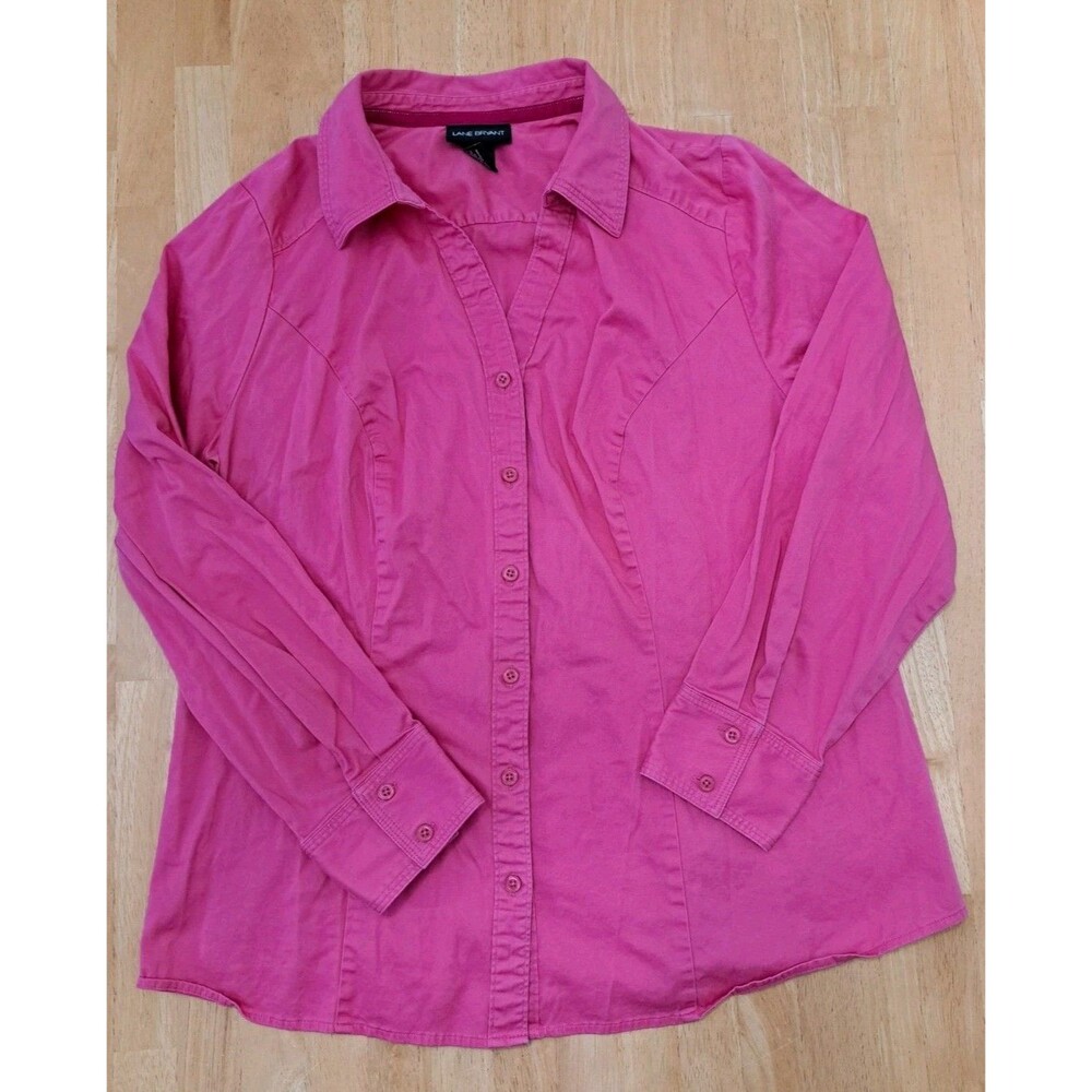 Lane Bryant Shirt Top Women's Size 18 Button Up Long Sleeve Pink